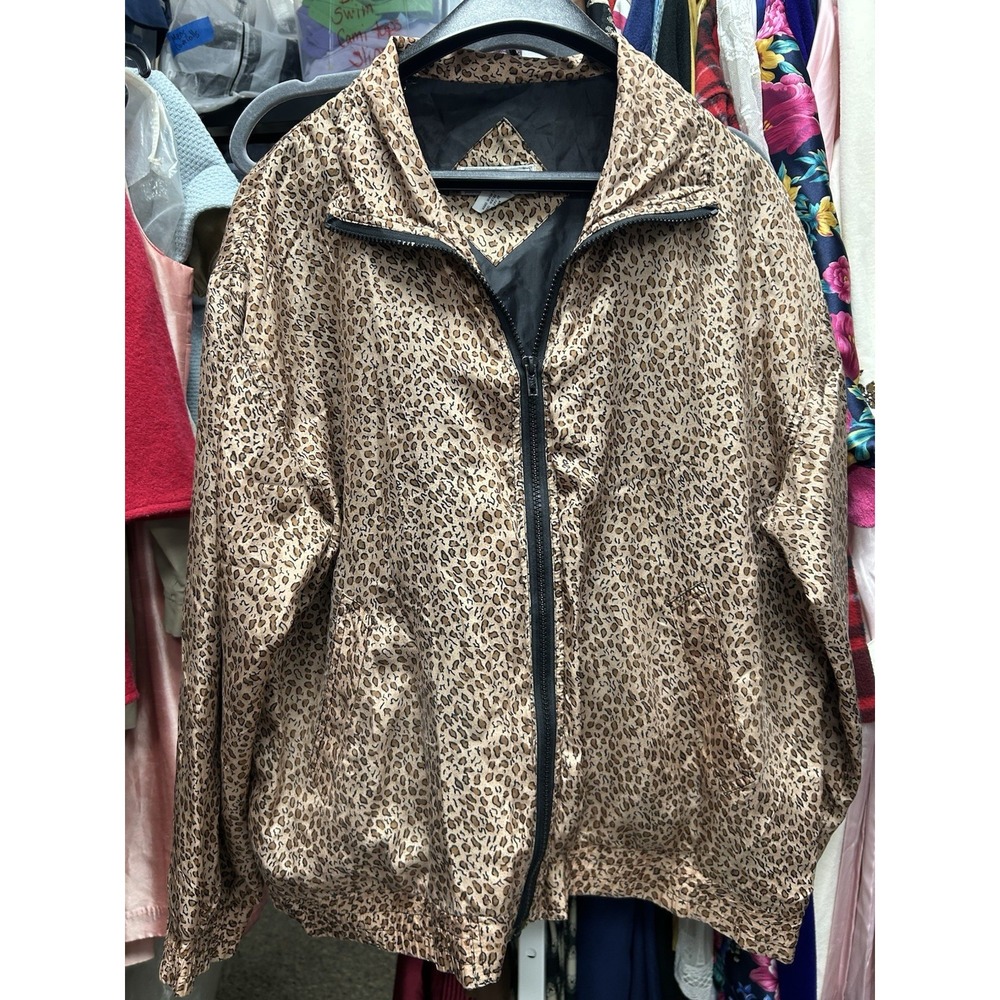 Vintage Bogari 100% Silk Bomber Leopard Print Windbreaker Jacket M